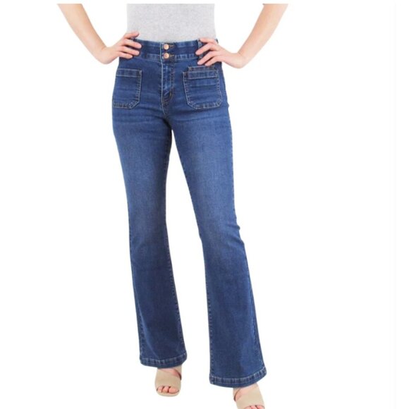 Indigo Poppy Tummy Control Bootcut with Classic Pockets Distressed Denim Size 12 - Picture 3 of 9